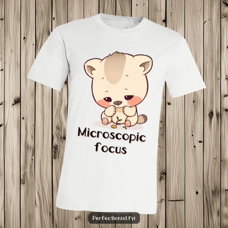 Funny Detail Inspector T-Shirt: A serious animal character scrutinizing a microscopic detail with a magnifying glass.