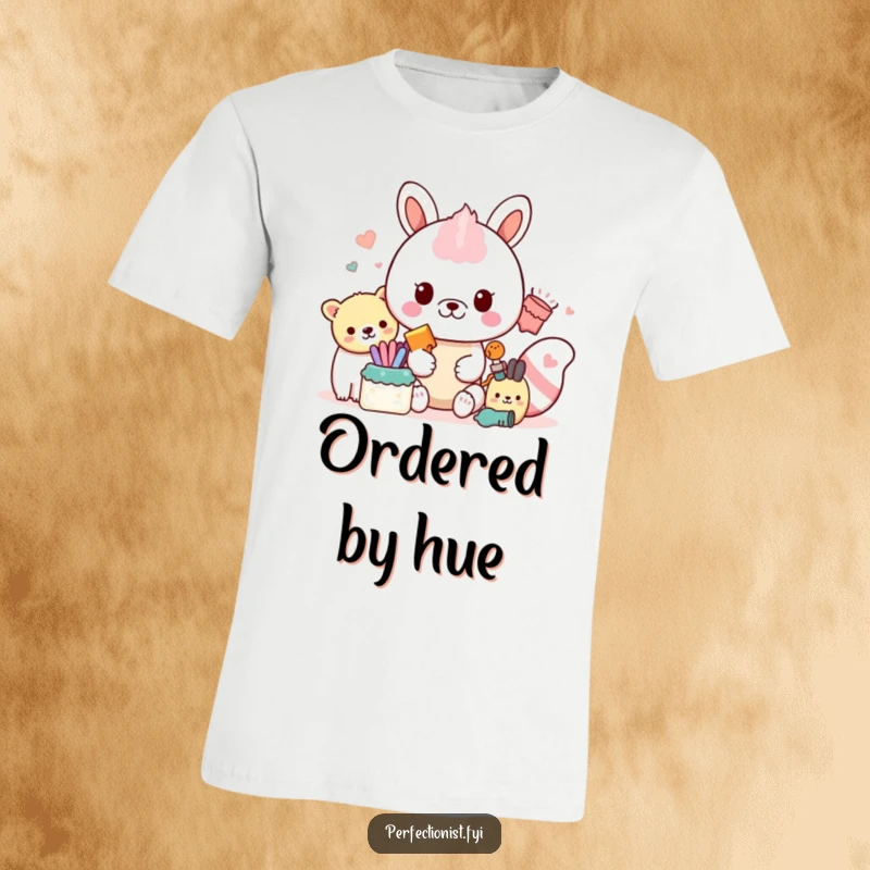 Funny Color Sorting T-Shirt: A sharp animal character precisely grouping items according to their specific hues.