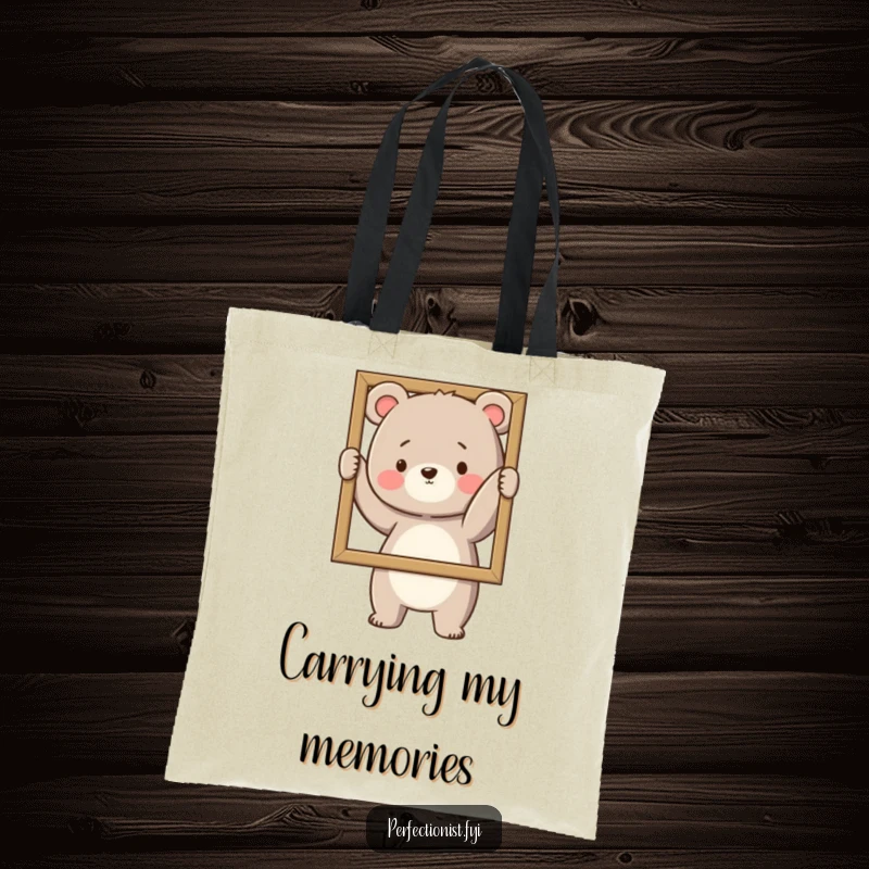 Funny Tote Bag: A bear meticulously straightens a picture frame, a humorous accessory for the orderly.