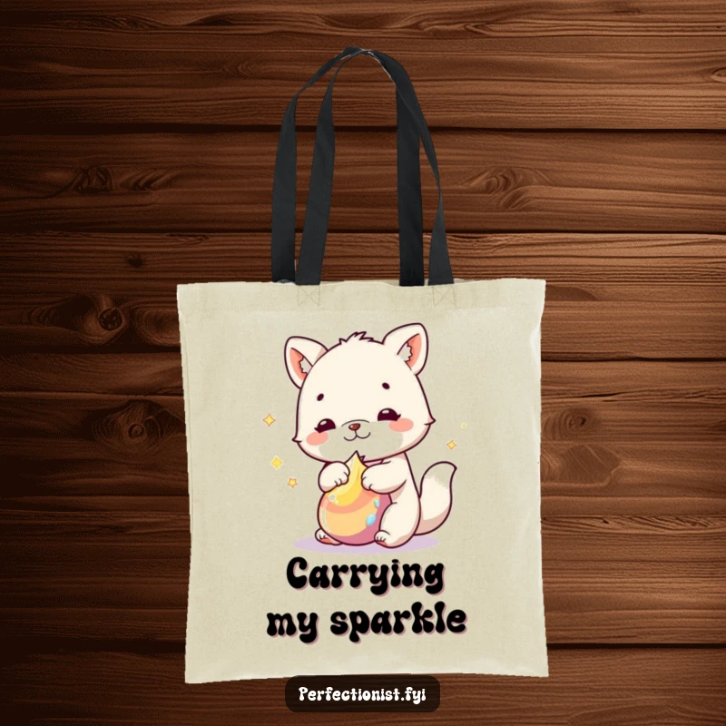 Funny Tote Bag: Features an animal character polishing an object to a brilliant shine, highlighting meticulousness and humorous appeal.
