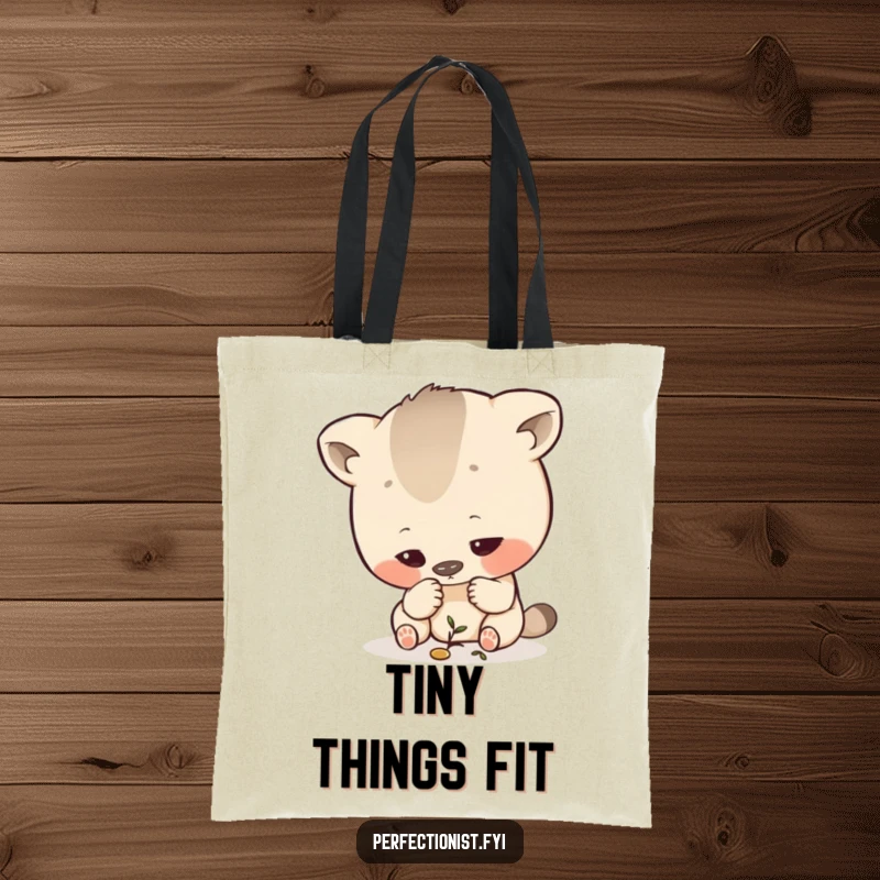 Funny Exacting Tote Bag: A functional tote featuring an animal character intensely examining a tiny, intricate detail.