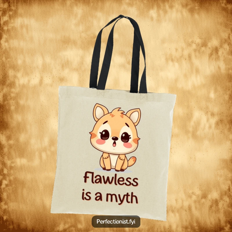 Funny tote bag with a surprised animal character discovering a tiny flaw, ideal for everyday use. A wonderful funny gift.