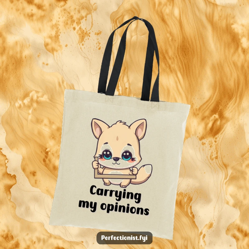 Funny Tote Bag: Features an animal character intensely scrutinizing a picture with a critical eye, highlighting analytical humor.